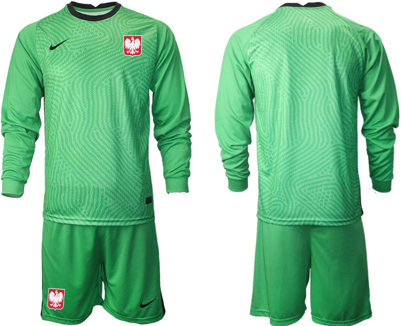 Men 2021 European Cup Poland green goalkeeper long sleeve soccer jerseys